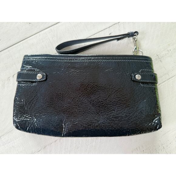 Coach Black Patent Leather Wristlet with Perforated Signature Logo - Picture 2 of 4
